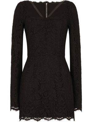 Dolce & Gabbana robe courte en dentelle à manches longues - Noir