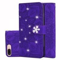 iPhone 7 Plus & 8 Plus met nep diamanten ingelegd uniek 3D mandala patroon PU leren Flip Hoesje met houder en opbergruimte voor pinpassen & geld (paar
