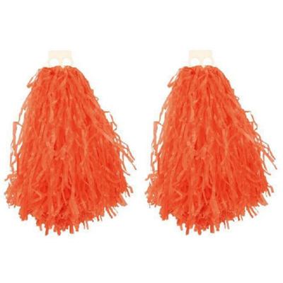 Cheerball - 6x - met ringgreep - oranje - 28 cm - pompom - Cheerleader verkleed accessoires