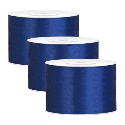 Partydeco Cadeaulint - 3x - blauw - 5 cm x 25 meter - satijn - sierlint - inpakken - decoratie