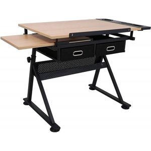 Luxe Kantelbare Teken Tafel Met Kruk & 2 Lades - Tekentafel Tafelblad Werkblad - Workstation Lessenaar - Drawing Table