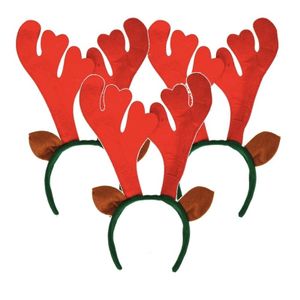 3x Rendier diadeem met rood gewei