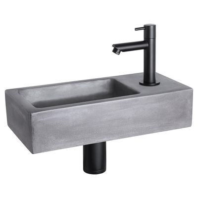 Differnz Ravo fonteinset - 38.5x18.5x9cm - Rechthoek - 1 kraangat - Recht matte zwarte kraan - beton donkergrijs 38.400.97
