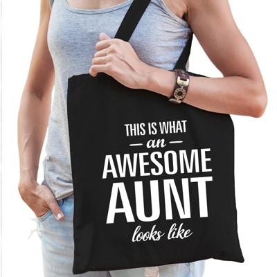 Awesome aunt / geweldige tante cadeau - katoenen tas - zwart - voor dames - kado tas