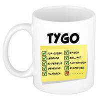 Naam mok Tygo - wit - top gozer - keramiek - 300 ml - cadeau collega beker