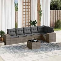 7-delige Loungeset met kussens poly rattan grijs