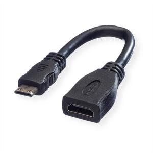 VALUE Monitorkabel HDMI High Speed met Ethernet, HDMI Female - Mini HDMI Male, 0,15 m