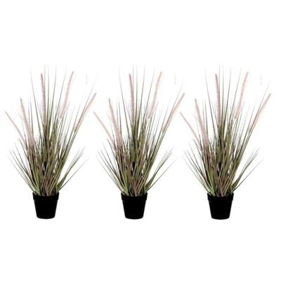 Mica Decorations Kunstplant Dogtail siergras - 3x - 54 cm - in zwarte pot
