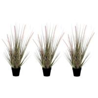 Mica Decorations Kunstplant Dogtail siergras - 3x - 54 cm - in zwarte pot