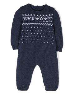 Emporio Armani Kids grenouillère en laine vierge à logo en intarsia - Bleu