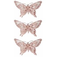 3x Kerst decoratie vlinder roze 15 x 11 cm - thumbnail