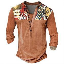 Tribal Ontwerper Retro vintage Voor heren 3D-afdrukken T-shirt Henley-shirt Straat Casual Dagelijks T-shirt Licht Bruin blauw Lange mouw Henley Overhemd Zomer Lente Herfst Kleding S M L XL XXL XXXL Lightinthebox