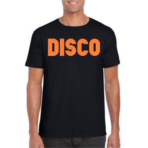 Verkleed T-shirt voor heren - disco - zwart - oranje glitter - jaren 70/80 - carnaval/themafeest