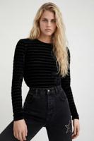 Fluweelachtige slim fit body met strepen - BLACK - S