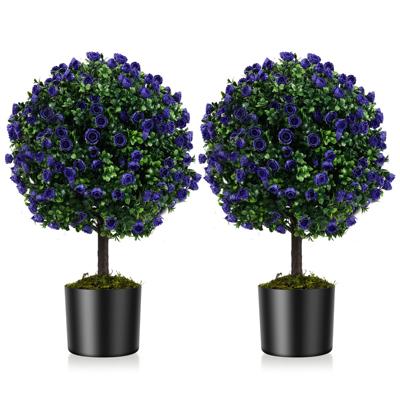 2 Kunstplanten met Bladeren & Rozenblaadjes in Paars Buxus met Pot Kunstboom 55cm