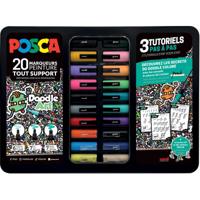 Uni Posca paintmarker Doodle Art, verschillende punten, metalen koffer van 20 stuks