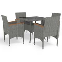 5-delige Tuinset poly rattan en acaciahout grijs