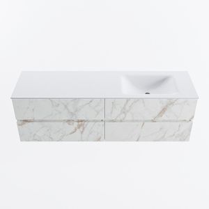 MONDIAZ VICA 160cm badmeubel onderkast Carrara 4 lades. Wastafel CLOUD rechts zonder kraangat, kleur Talc.
