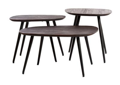Light & Living Salontafel 'Viejo' Hout en metaal, Set van 3 stuks, kleur Donkerbruin