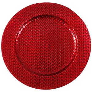 Kaarsenbord/plateau - rood - vlechtpatroon - D33 cm rond