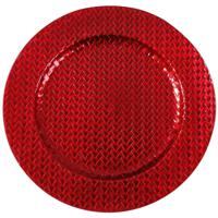 Kaarsenbord/plateau - rood - vlechtpatroon - D33 cm rond - thumbnail