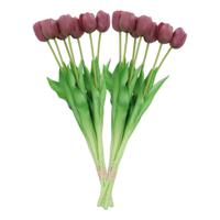 Kunst tulpen boeket - 14x stuks - aubergine paars - real touch - 43 cm - thumbnail