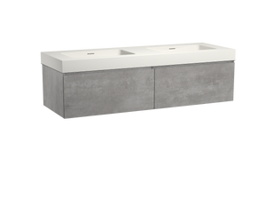 Storke Edge zwevend badmeubel 150 x 52 cm beton donkergrijs met Mata High dubbele wastafel in mat witte solid surface