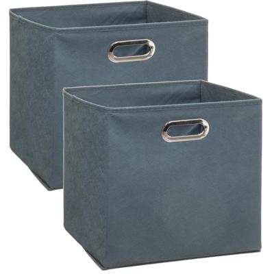 Opbergmand / kastmand - Set van 2x stuks - grijs/blauw - linnen - 29 liter - 31 x 31 x 31 cm - Opber