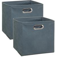 Opbergmand / kastmand - Set van 2x stuks - grijs/blauw - linnen - 29 liter - 31 x 31 x 31 cm - Opber