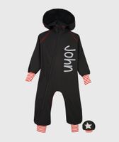 Waterproof Softshell Overall Comfy Black Striped Red/White Cuffs Jumpsuit - thumbnail