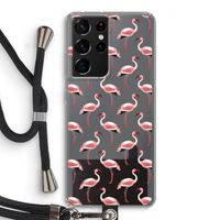 Flamingoprint groen: Samsung Galaxy S21 Ultra Transparant Hoesje met koord