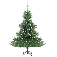 VidaXL Kunstkerstboom Nordmann met LED&apos;s en kerstballen 180 cm groen