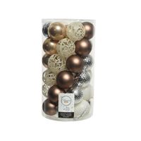 37x stuks kunststof kerstballen wit/zilver/bruin mix 6 cm - Kerstbal - thumbnail