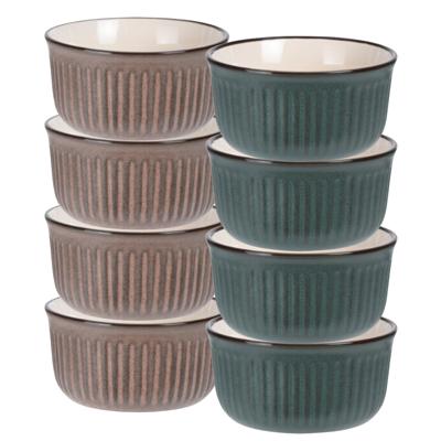 Soepkom Striped - set 8x - bruin / groen - 14 x 7 cm - keramiek - kom