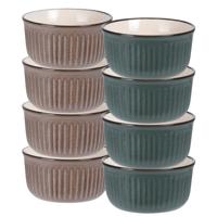 Soepkom Striped - set 8x - bruin / groen - 14 x 7 cm - keramiek - kom