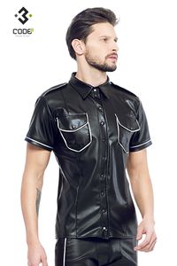 * Code8 by XXX COLLECTION Zwart leren heren shirt met zilver biezen ( S)
