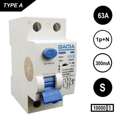 GACIA aardlekschakelaar 6323S 2p 63Amp 300mA [S] 10kA