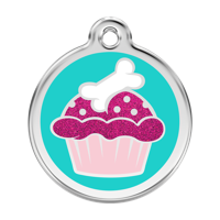 Cupcake Aqua glitter hondenpenning large/groot dia. 3,8 cm - Reddingo