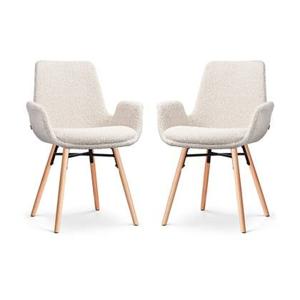 Nolon Nena-Eef Eetkamerstoelen Set van 2 - Bouclé Beige - Naturel Hout