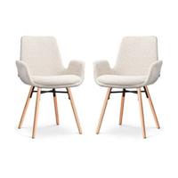 Nolon Nena-Eef Eetkamerstoelen Set van 2 - Bouclé Beige - Naturel Hout