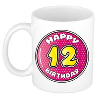Bellatio Decorations Verjaardag cadeau mok - 12 jaar - roze - 300 ml - keramiek - feest mokken - thumbnail