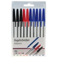 Balpennen - 10x stuks - 3 kleuren - rood - zwart - blauw - pen