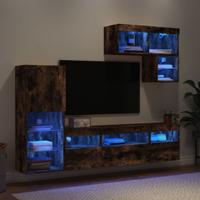 6-delige tv-wandmeubelset met LED bewerkt hout gerookt eiken