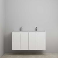 On-Line Onderkast - 120 cm - Voorgemonteerd - Greeploos 4 Deuren - Porseleinen Wastafel - 2 Kraangaten - Hoogglans Wit
