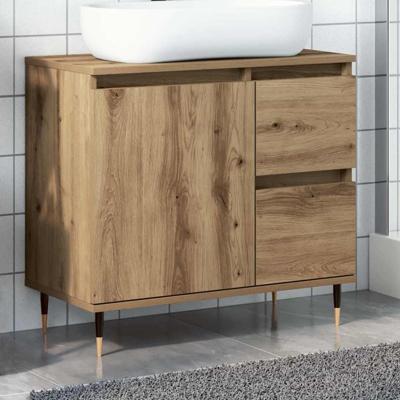 Badkamerkast 65x33x60 cm bewerkt hout artisanaal eikenkleurig