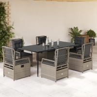 7-delige Tuinset met kussens poly rattan grijs