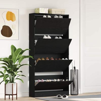 Schoenenkast Zwart eiken 80 x 21 x 163.5 cm Bewerkt hout