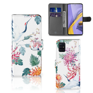 Samsung Galaxy A51 Telefoonhoesje met Pasjes Bird Flowers