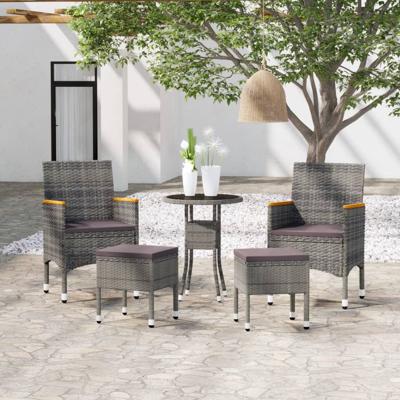 5-delige Loungeset poly rattan grijs