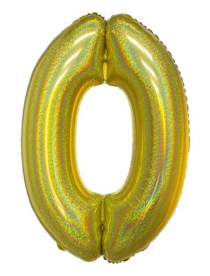 Folieballon Holografisch Goud Cijfer &apos;0&apos; - 102cm